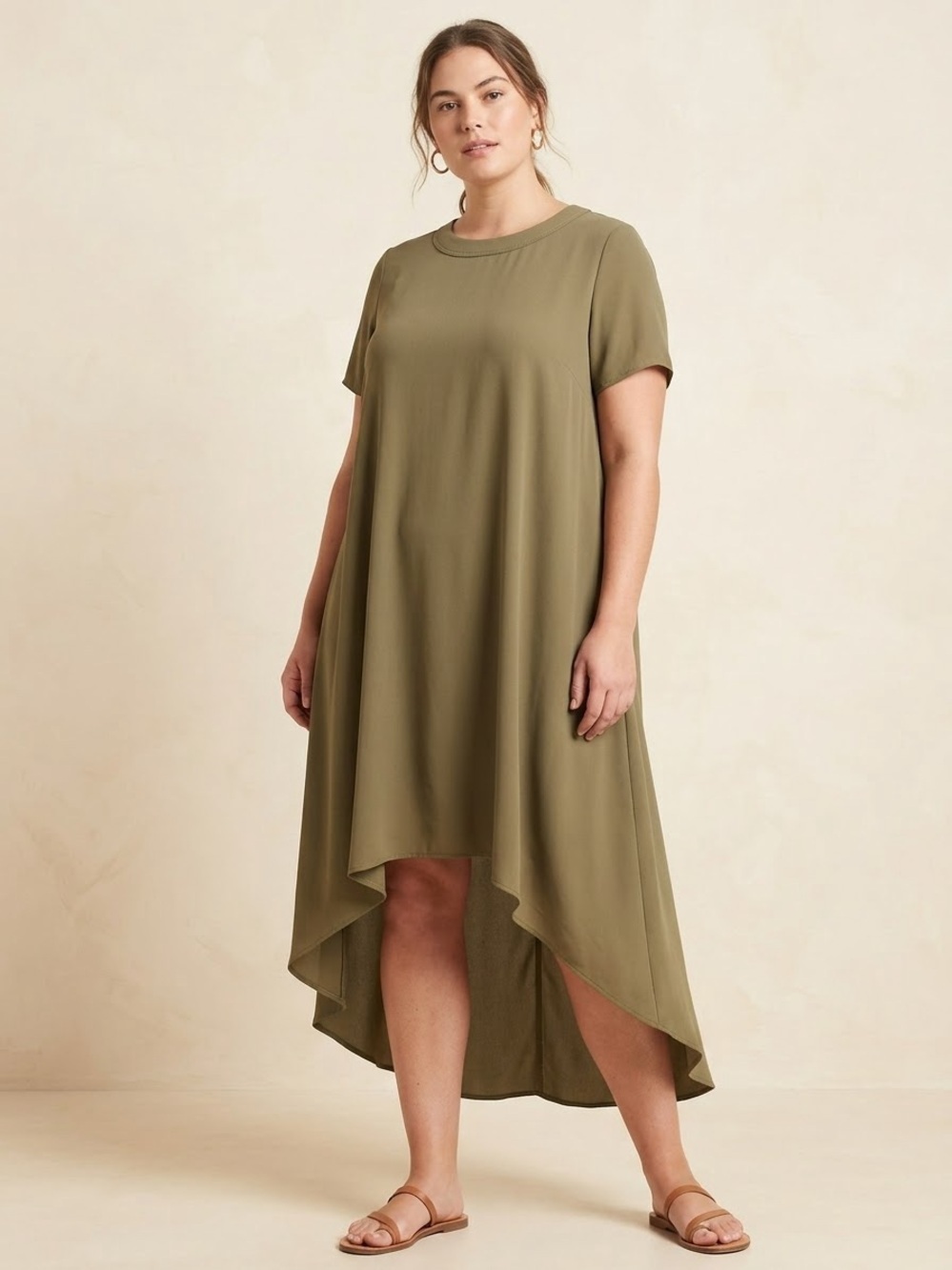 ASOS Olive High-Low Short Sleeve Dress